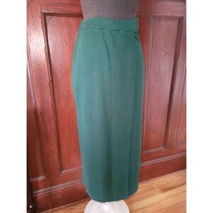 Vintage Express Tricot Green Knit Maxi Skirt S Polyester Cotton Blend